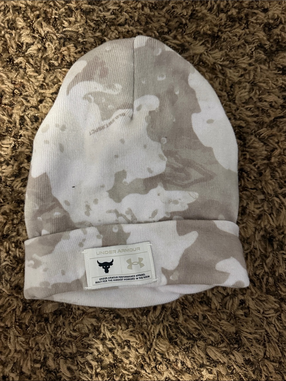 Under Armour Camo Fold-Over Beanie - Tan & White